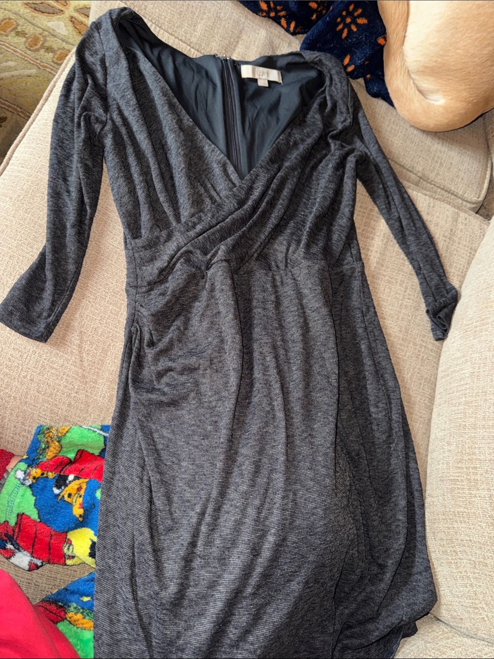 LOFT Dark Charcoal Wrap Dress